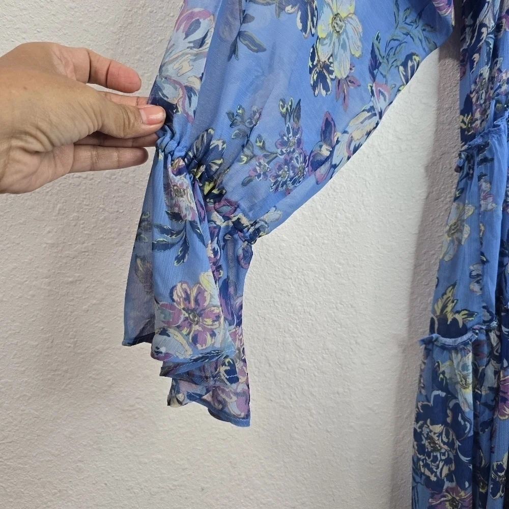 Steve Madden Sol Floral Print V Neck Long Sleeve Maxi Dress Size: S